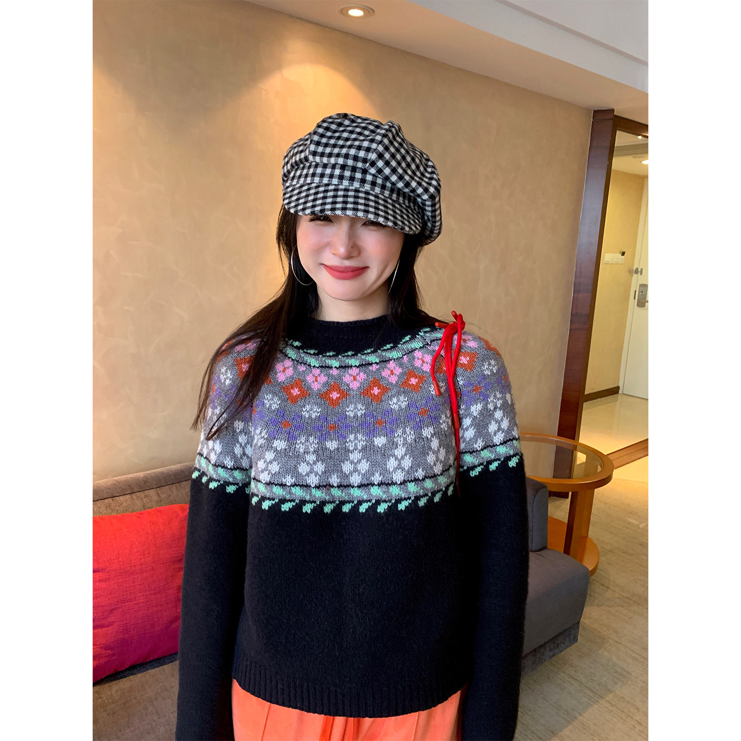 落落狷介 毛衣可外穿内搭黑色碎花毛线衣小个子2025年新款设计感