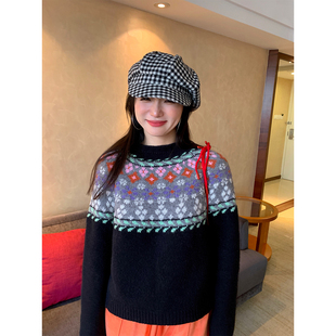 落落狷介 设计感 毛衣可外穿内搭黑色碎花毛线衣小个子2025年新款