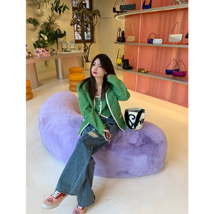 落落狷介外套女春秋款 两件套绿色小香风毛呢外套小个子 2025年新款