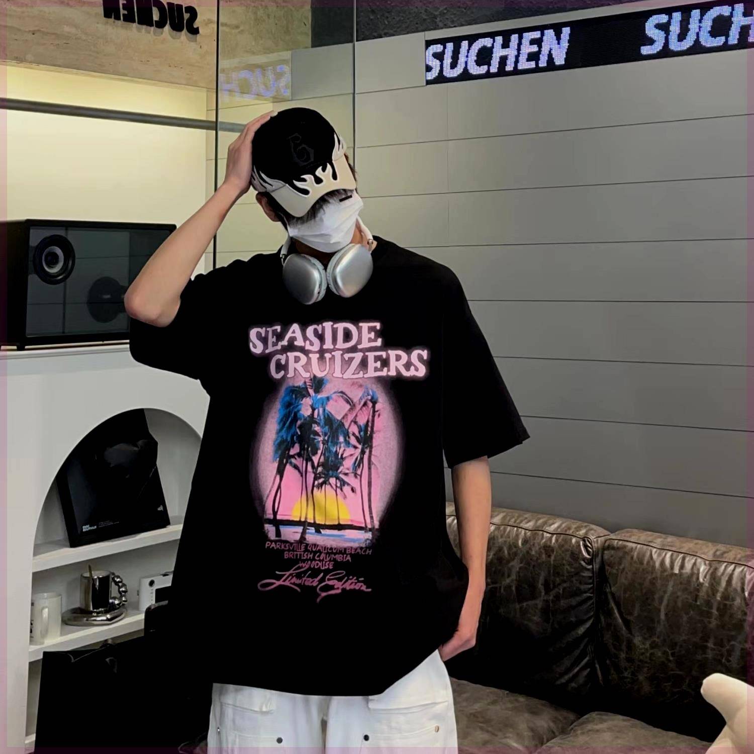 美式oversize白T恤短袖男潮流