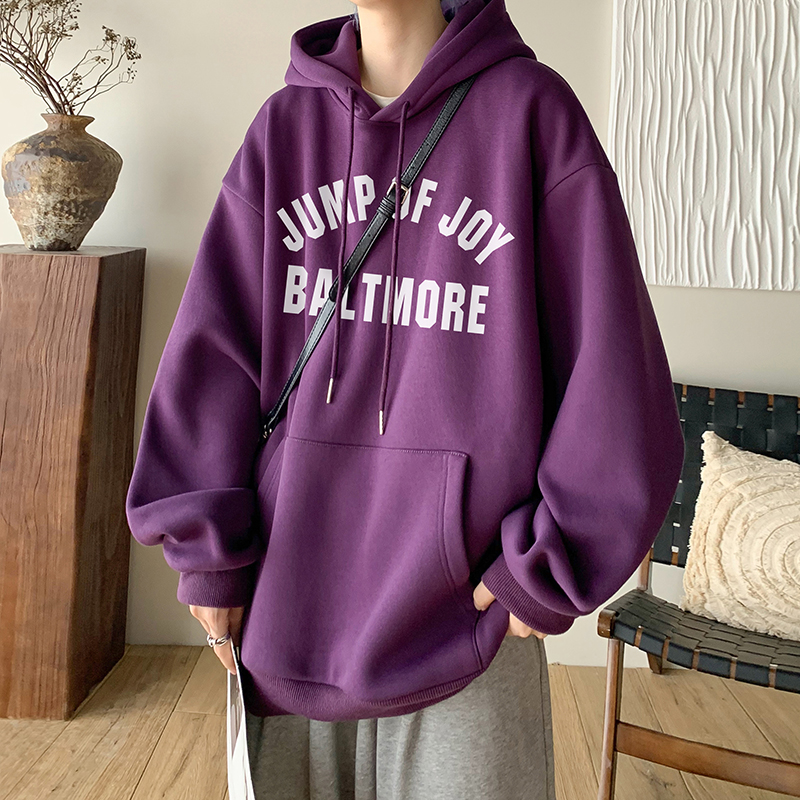 美式加绒卫衣男连帽外套