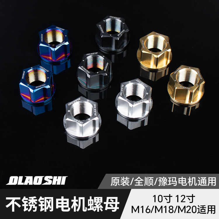 欧老师小牛九号不锈钢电机螺母16 18 20轴全顺 豫玛 原装电机改装
