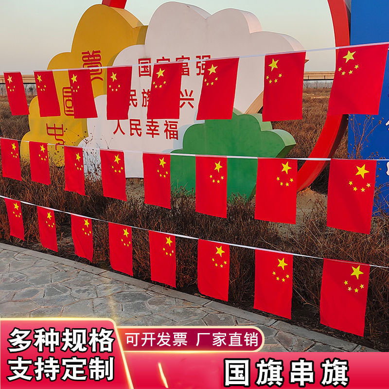小国旗串旗装饰五星红旗手持小红旗串拉绳固定绳户外挂墙小党旗