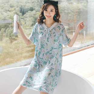 人造棉睡衣女夏季 学院风绵绸家居服 甜美可爱棉绸加肥大码 睡裙短袖