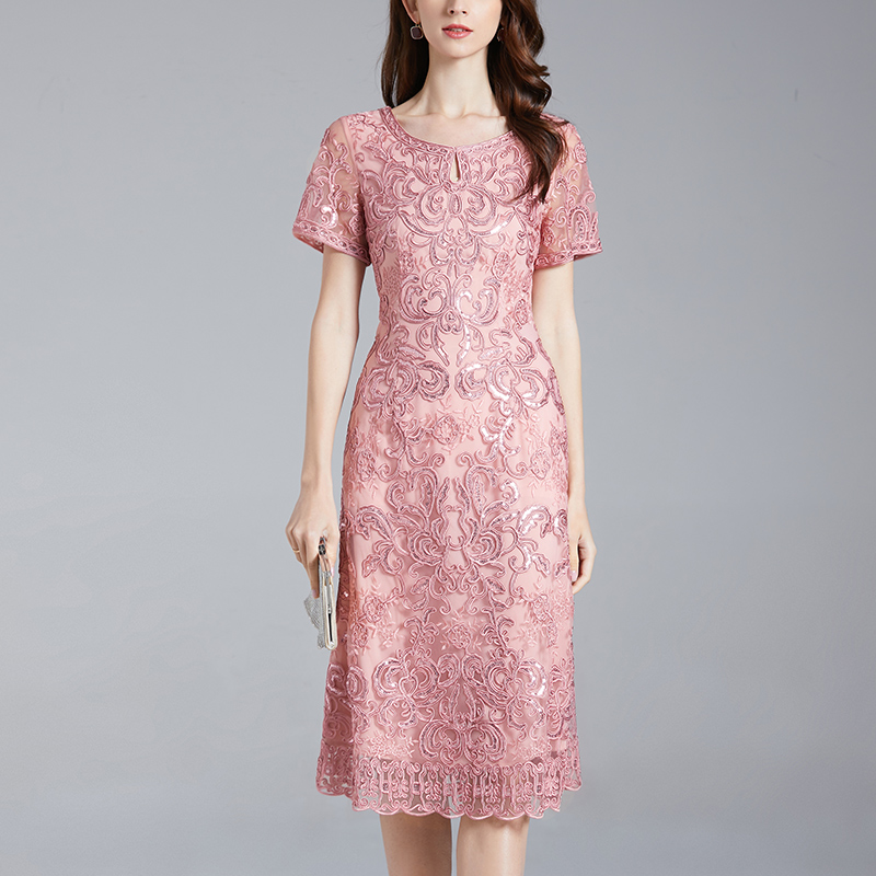 萱维尔刺绣喜婆婆婚宴亮片连衣裙