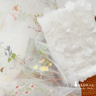 飾 喵爸喵媽立體花瓣網紗布料刺繡紗布頭紗面料女童紗裙手工diy裝