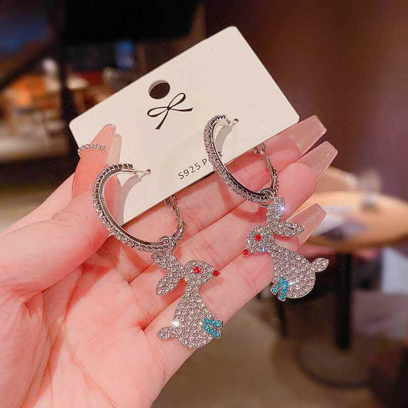 S925银针明星同款可爱小兔子耳环女轻奢满钻超仙高级设计感耳钉