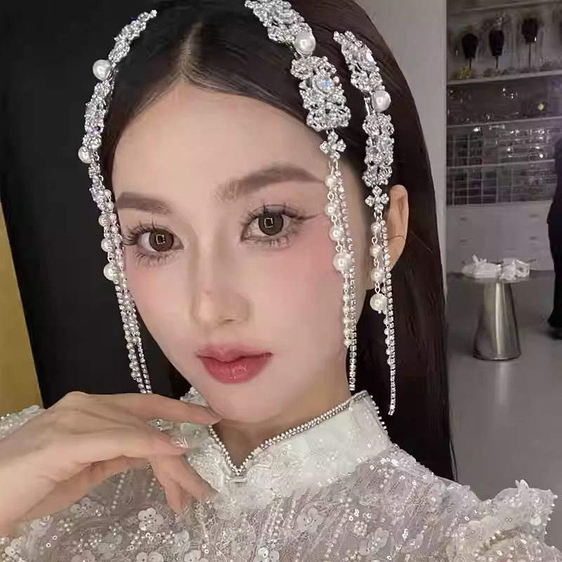 闪耀镶钻花朵爱心珍珠流苏发夹侧边高级感一字夹刘海夹小众轻奢