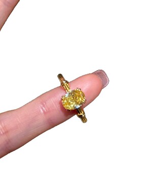 闪耀24k真金电镀锆石鸽子蛋黄钻戒指欧美ins百搭食指戒轻奢高级