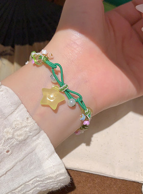 闪耀森系编织花朵树脂星星项链夏季新款小清新锁骨链甜美时尚百搭