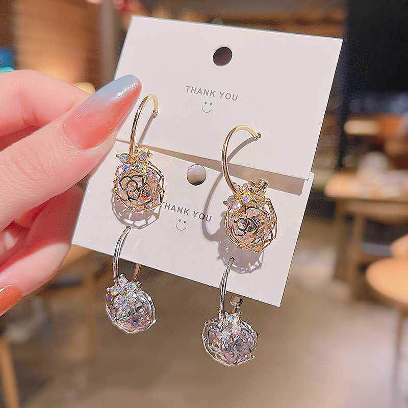 S925银针韩版新款超闪锆石花朵耳环女ins潮网红气质同款耳钉饰品