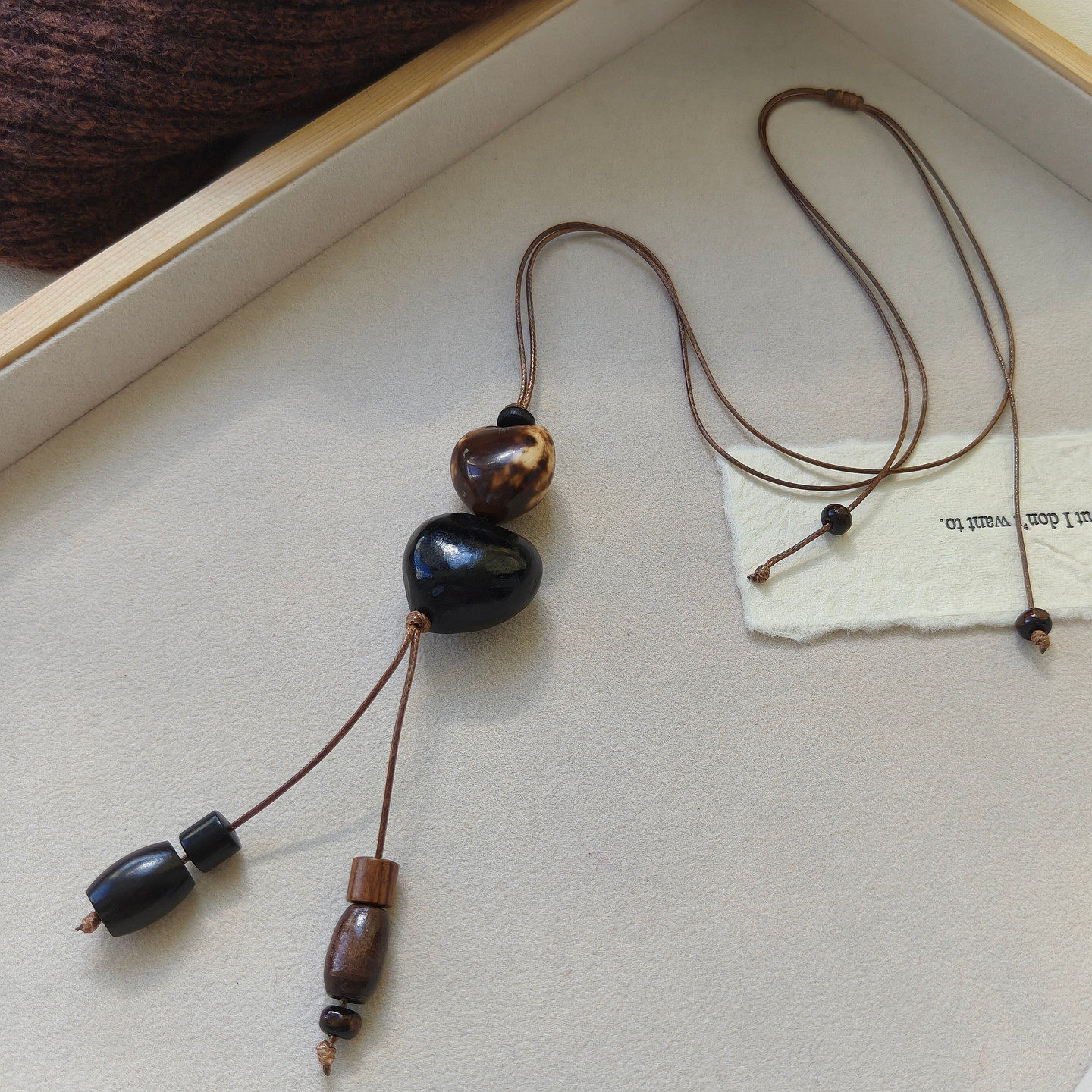 木质复古民族风项链新中式衣服棉麻配饰长款挂件毛衣链女秋冬吊坠