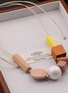 小众几何木质项链女度假风高级感穿搭配饰秋冬长款毛衣链衣服装饰