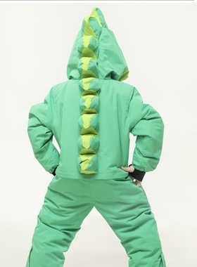 长白山万达滑雪服租赁    儿童连体绿色恐龙110.120cm   非卖品