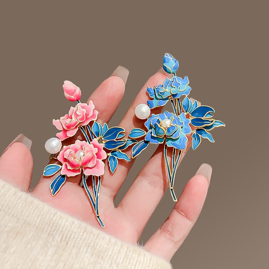 新中式优雅牡丹花胸针女高级感气质珐琅胸花大衣旗袍汉服配饰别针