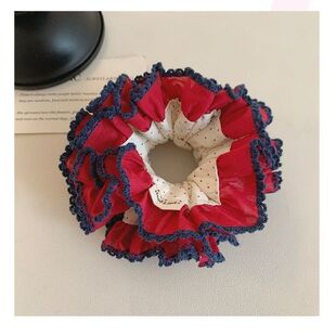 红色波点拼接大肠圈百搭少女扎丸子头皮套头绳高级感马尾发绳头饰