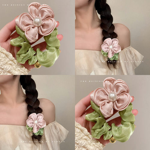 粉色大肠发圈花朵发绳纯欲森系头花女2025新款扎头发绳高弹力发饰