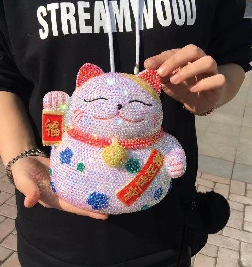 恭喜发财猫咪DIY粘钻存钱罐硬币零钱罐招财猫储蓄罐店铺开业礼品