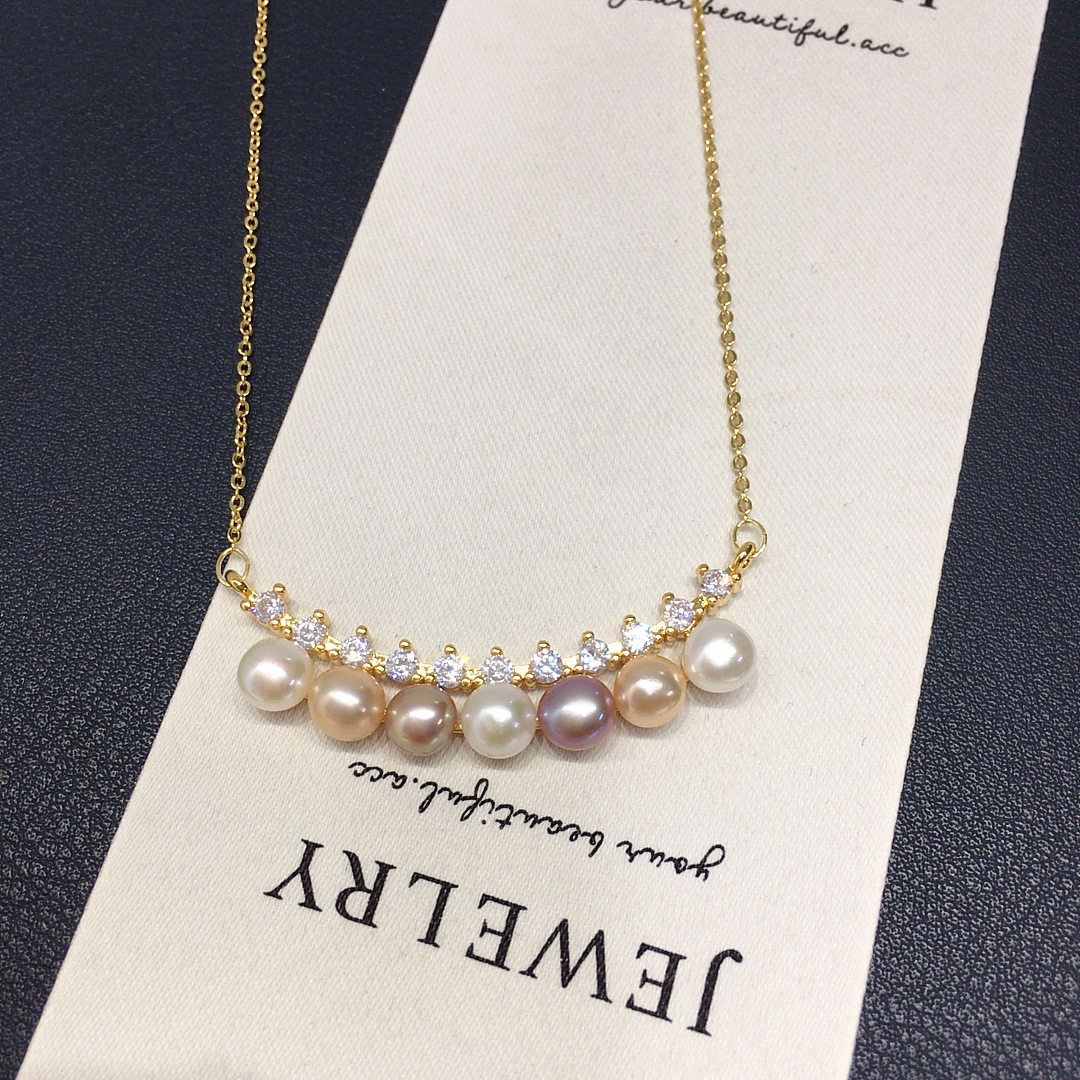 诸暨山下湖天然淡水珍珠项链多珠混彩微笑珍珠吊坠直播货源批发