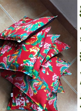 农家乐饭店餐馆包厢椅子红色东北大花凤凰牡丹方凳海绵坐垫布面料