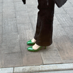 小鱼家超浅口漏指缝7.5cm高跟细跟小圆头单鞋