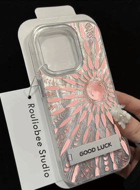 粉色图腾适用苹果171615Promax手机壳iphone1413羽纱11支架xs