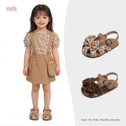 女童夏季软底碎花蝴蝶结凉鞋