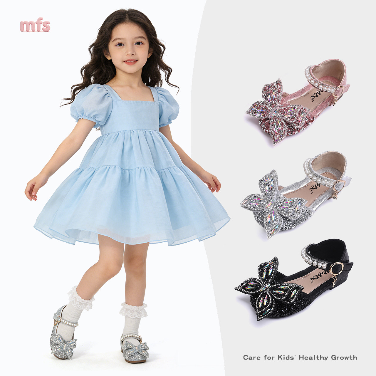 女童水钻蝴蝶珍珠公主鞋2026春夏新款包头凉鞋演出小女孩表演单鞋