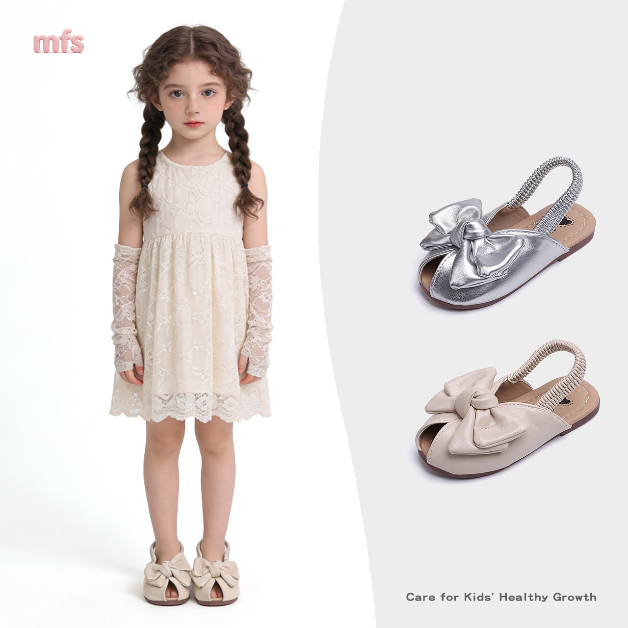 女童小香蝴蝶结公主风鱼嘴凉鞋2026夏季新款休闲单鞋松紧带沙滩鞋