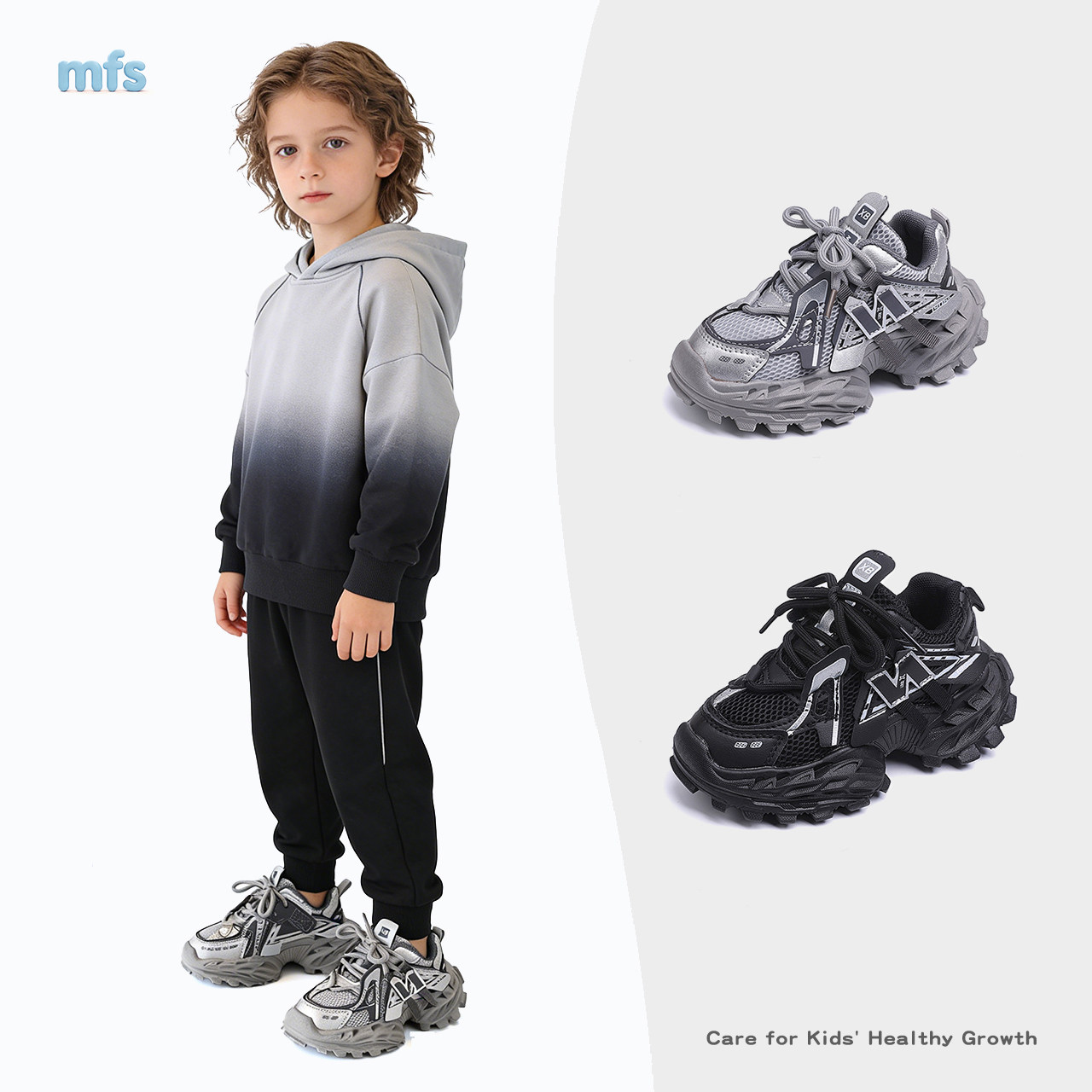 儿童格雷系透气老爹鞋2026春季新款男女童山系跑步防滑运动休闲鞋
