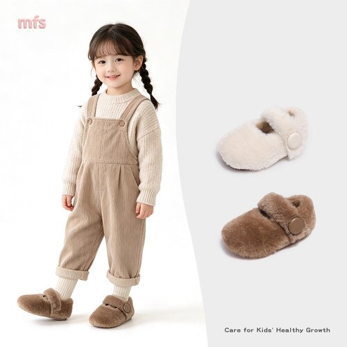 女童加绒保暖毛毛鞋2026秋冬季新款韩版公主风时尚小女孩豆豆鞋