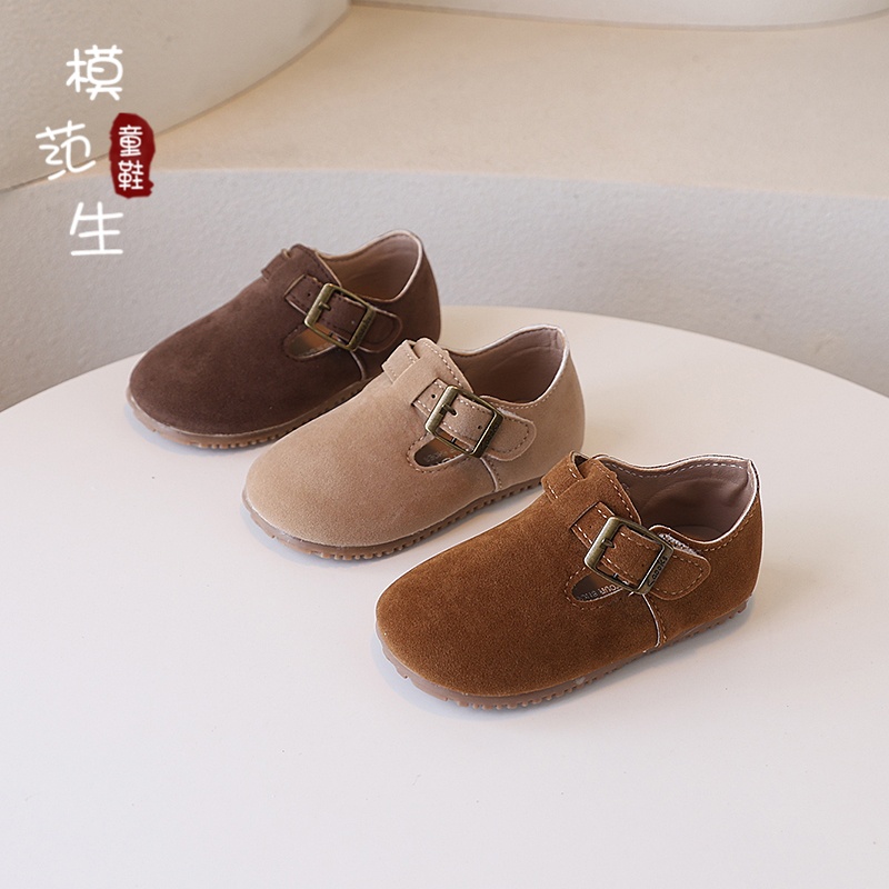 女童风车缝线春秋魔术贴复古皮鞋