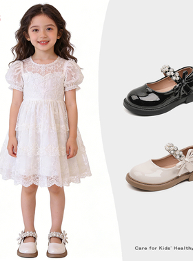 女童漆皮水钻法式小皮鞋2026春秋新款小女孩防滑黑色软底公主单鞋