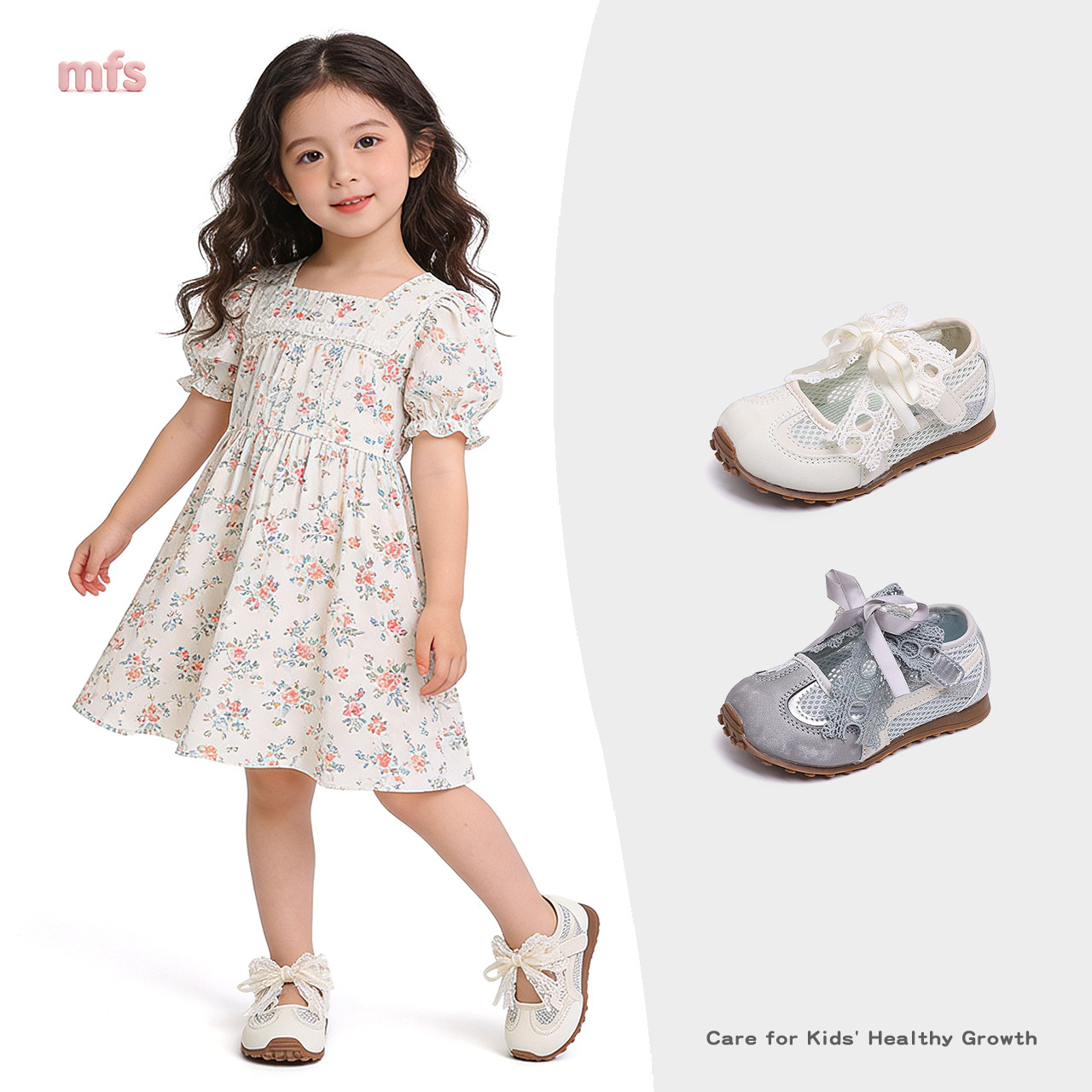 女童公主风蕾丝蝴蝶结运动鞋2026夏季新款甜美镂空透气休闲凉鞋