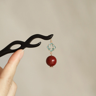 【上岸】15厘米短簪黑檀木朱砂吊坠发簪盘发古风发饰简约百搭送礼