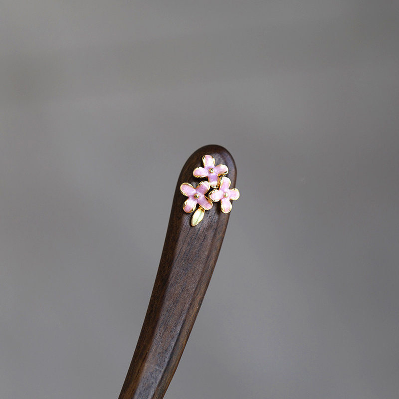 【紫桂】13厘米短簪桂花簪子大叶紫檀木盘发短发简约日常新年发饰