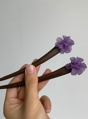 13cm短款大叶紫檀儿童发簪文艺风