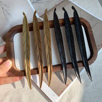 Willow leaf simple ebony hairpin with a sense of high-end Chinese style, ancient-style Hanfu cheongsam hand-carved leaf wood hairpin thumbnail 3