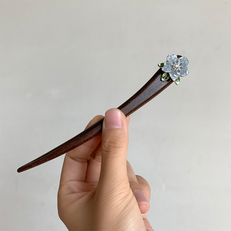 《碧落》新中式简约日常古风花朵流苏盘发大叶紫檀木簪子13cm短簪
