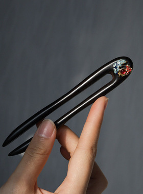U型发簪黑檀木新中式短款13CM