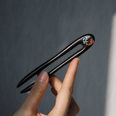 U型发簪黑檀木新中式短款13CM