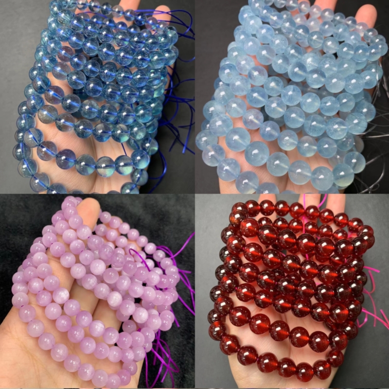 天然水晶草莓晶金发晶超七紫水晶海蓝宝金太阳碧玺石榴石手链女