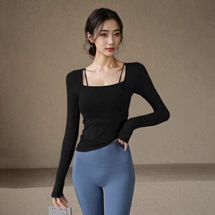 透气速干健身服CX391 瑜伽服女网纱假两件带胸垫运动上衣长袖