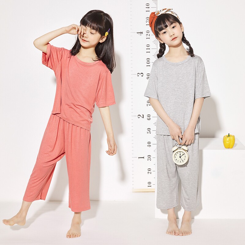 男童女童家居服套装宽松宝宝两件套薄款空调服中袖儿童莫代尔睡衣