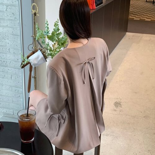 韩国东大门复古气质设计感V领后开叉蝴蝶结系带西装外套女