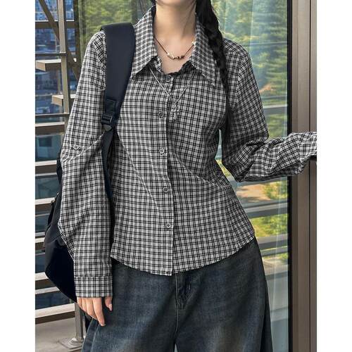有货 韩国chic 秋日气质学生单排扣 收腰 显瘦 条纹 长袖衬衫
