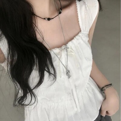 韩国chic芭蕾风荷叶边收腰吊带小衫纯欲风温柔休闲宽松无袖上衣女