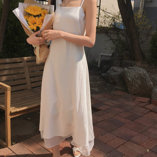 已出货尺码更新韩国chic夏季新款设计感甜美吊带层纱连衣裙