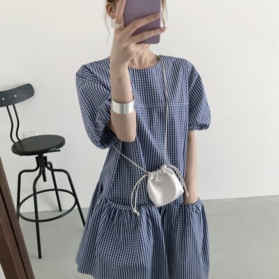已出货chic百搭可爱减龄格子连衣裙