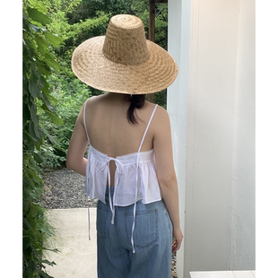 韩国chic 夏日 慵懒度假风 气质 绑带 收腰花边 吊带背心